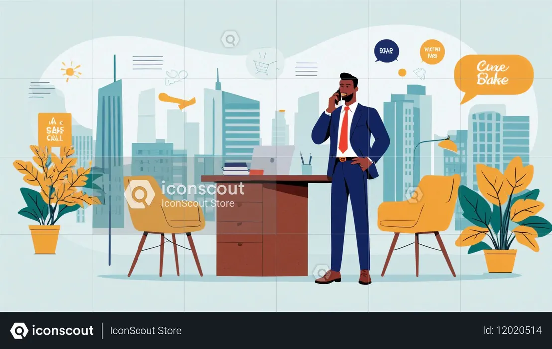Businessman talking on smartphone inside office room  AI Image