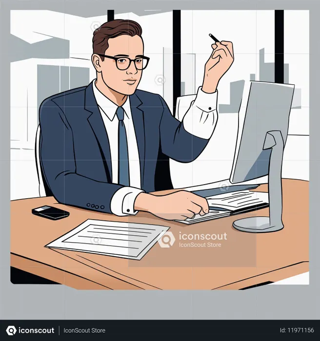 Businessman Working In Office At Computer  AI Image