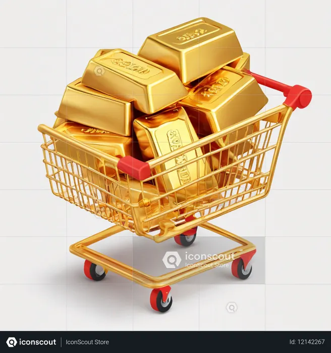 Carrito de compras con lingotes de oro  Imagen AI