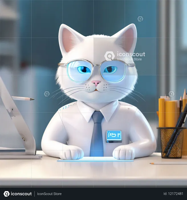 Cat In An Office Setting  AI Image