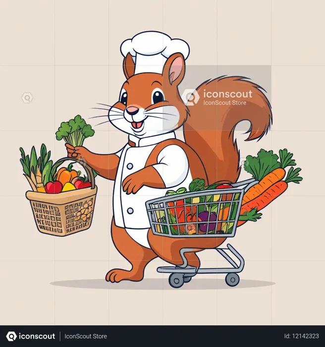 Chef Squirrel Shopping With Groceries  AI Image