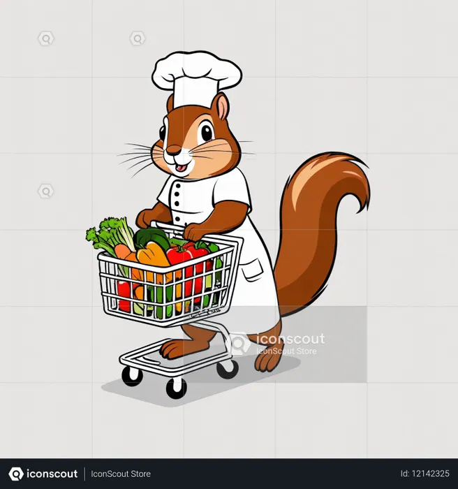 Chef Squirrel With Shopping Cart Of Vegetables  AI Image