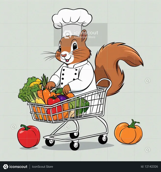 Chef Squirrel With Shopping Cart Of Vegetables  AI Image