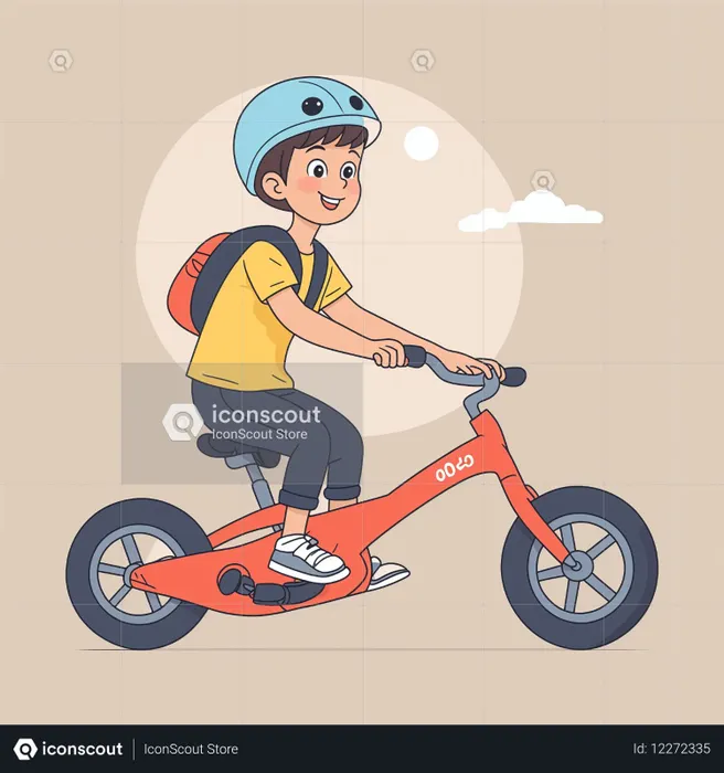 Child Riding Bicycle With Helmet And Backpack  AI Image