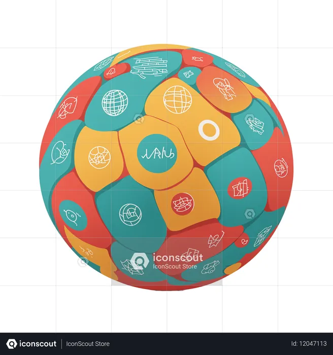 Colorful Sphere With Geometric Pattern And Abstract Symbols  AI Image