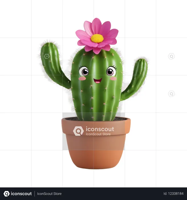 Cute Cactus With A Flower And Smiling Face Emoji AI Image