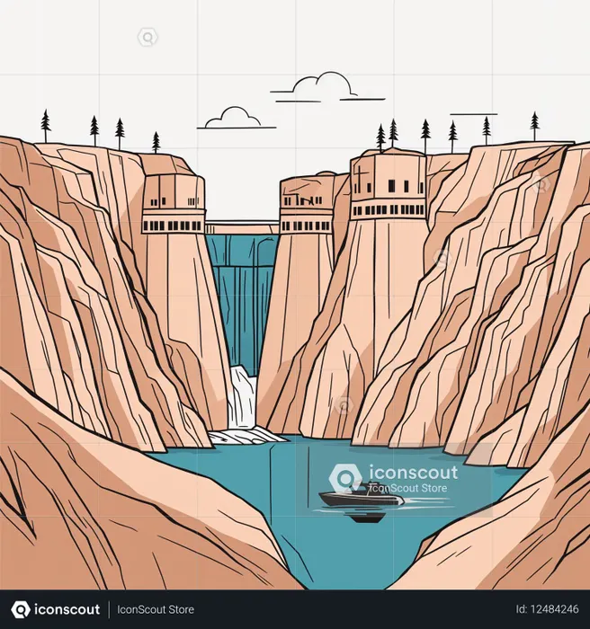 Dam situated between towering cliffs  AI Image