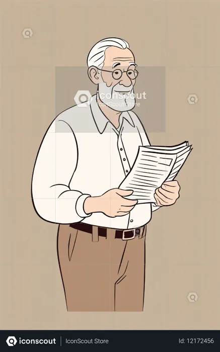 Elderly Man With Glasses Reading A Newspaper  AI Image