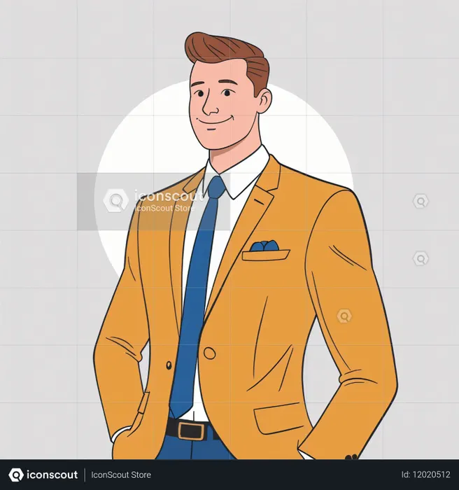 Empresário em pé, confiante, com um sorriso gentil  Imagem de IA