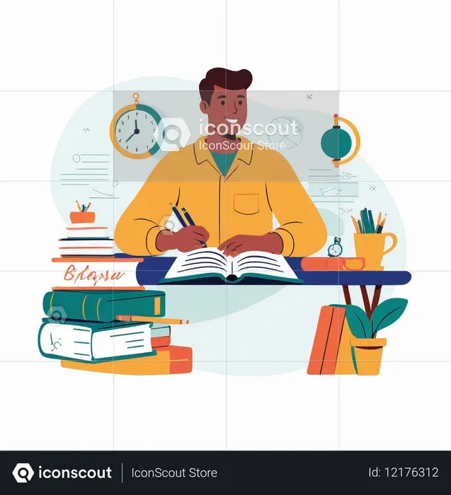 Étudiant étudiant à un bureau  Image IA