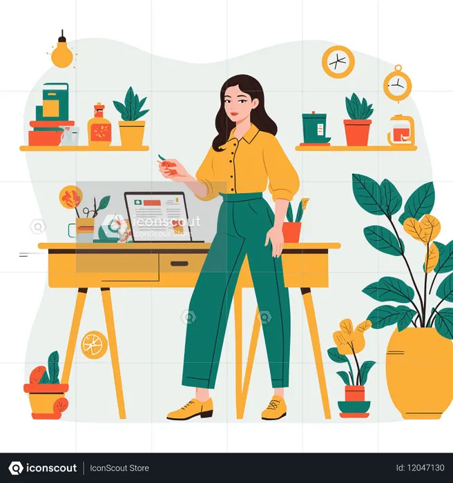 Female freelancer showing Home Office Setup  AI Image