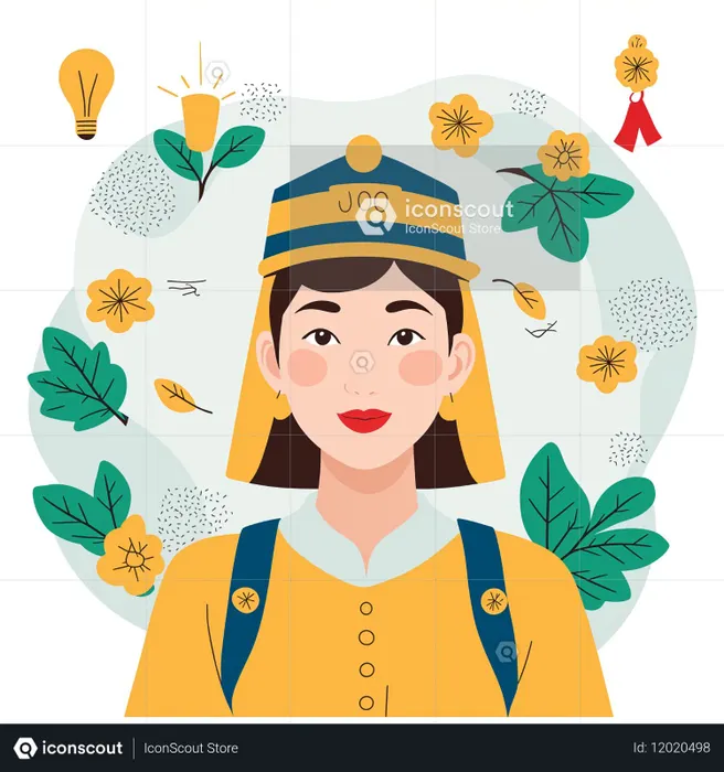 Femme en uniforme avec des fleurs autour d'elle  Image IA