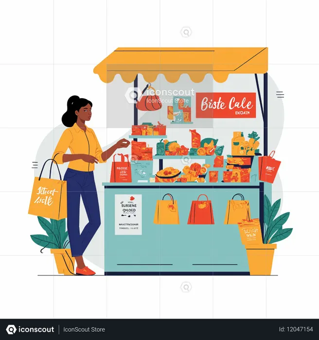 Frau beim Einkaufen an einem Marktstand  KI-Bild