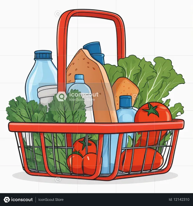 Grocery Basket With Assorted Items  AI Image