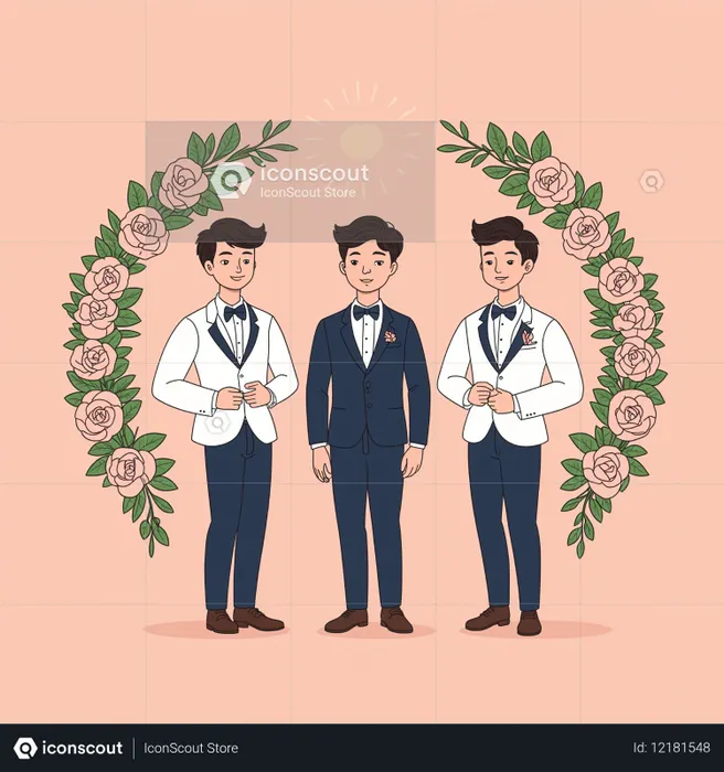 Groom And Groomsmen With Floral Decor  AI Image
