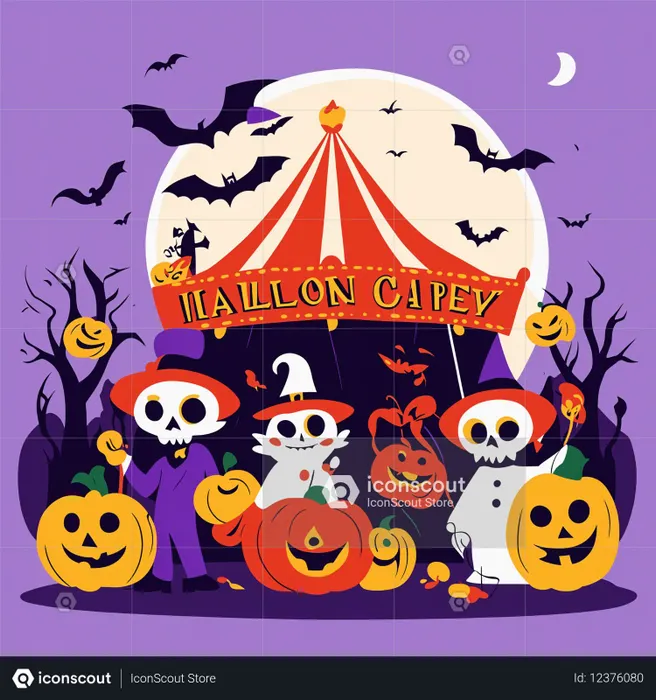 Halloween With Skeletons And Pumpkins  AI Image