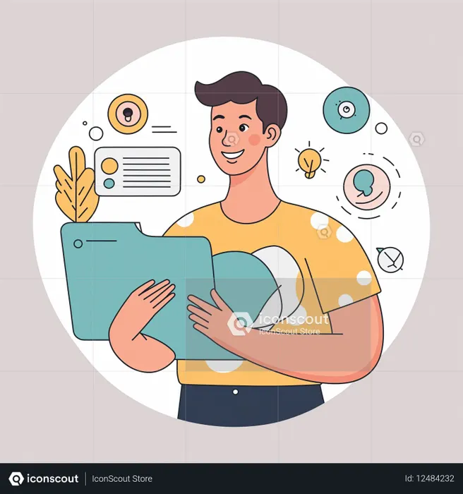 Homem segurando documentos com criatividade  Imagem de IA