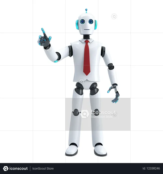 Humanoid Robot Gesturing With One Finger Raised  AI Image
