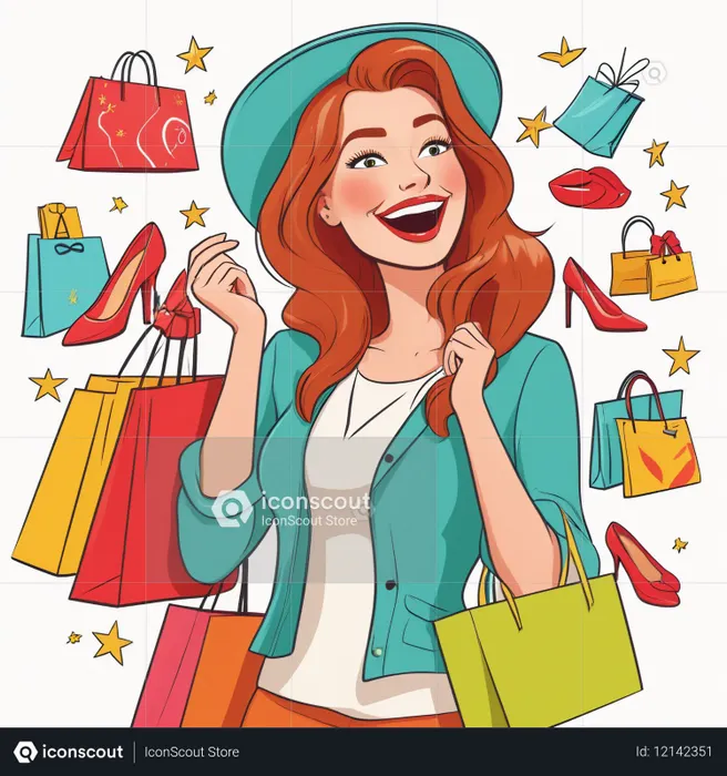 Joyful Woman Doing Shopping  AI Image