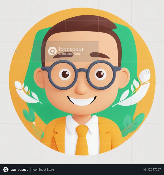 Male Avatar Of A Smiling Character In Glasses  AI Image