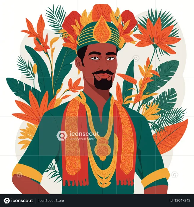 Man dressed in vibrant traditional attire  AI Image