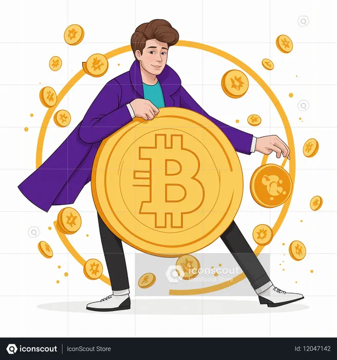 Man Holding A Bitcoin  AI Image