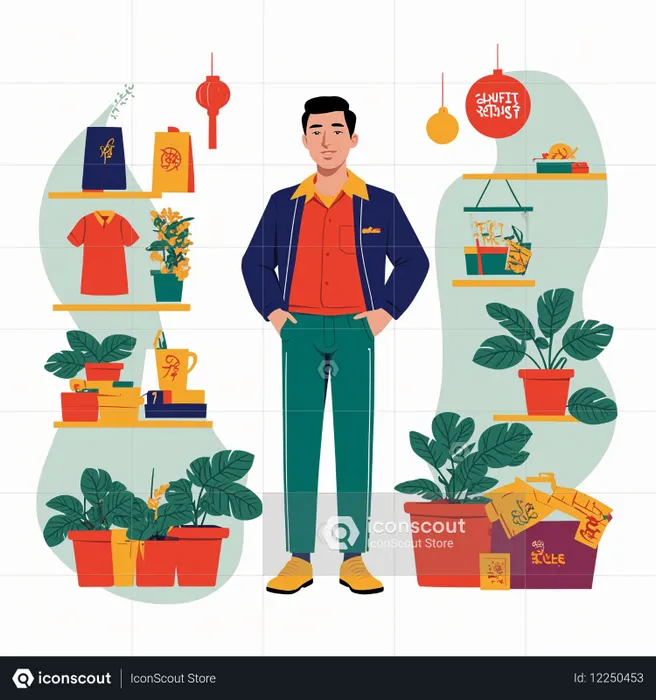 Man In Cloth Shop  AI Image
