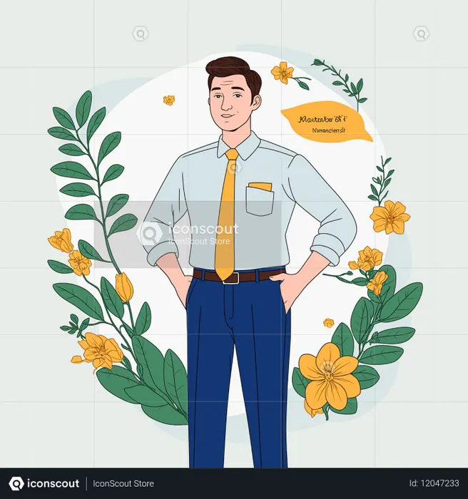 Man In Formal Attire Surrounded By Flowers  AI Image