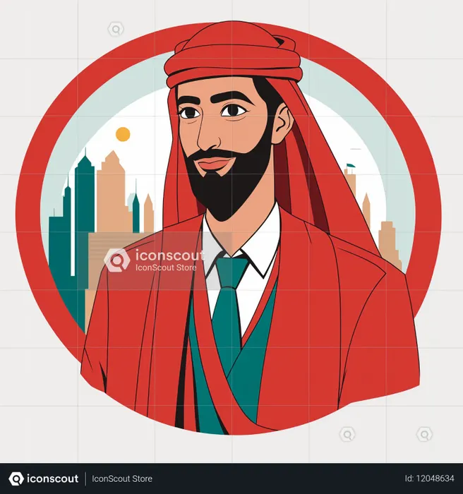Man In Traditional Middle Eastern Attire With A City  AI Image