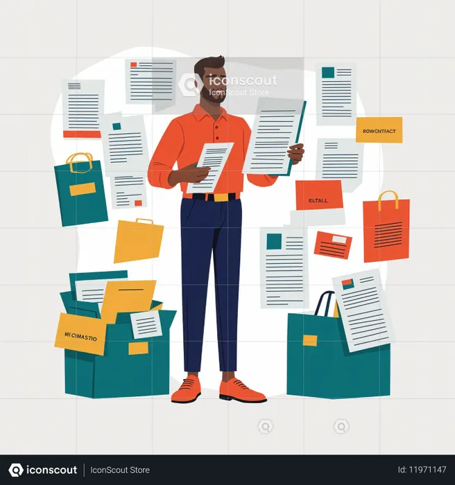 Man Organizing Documents In An Office Setting  AI Image
