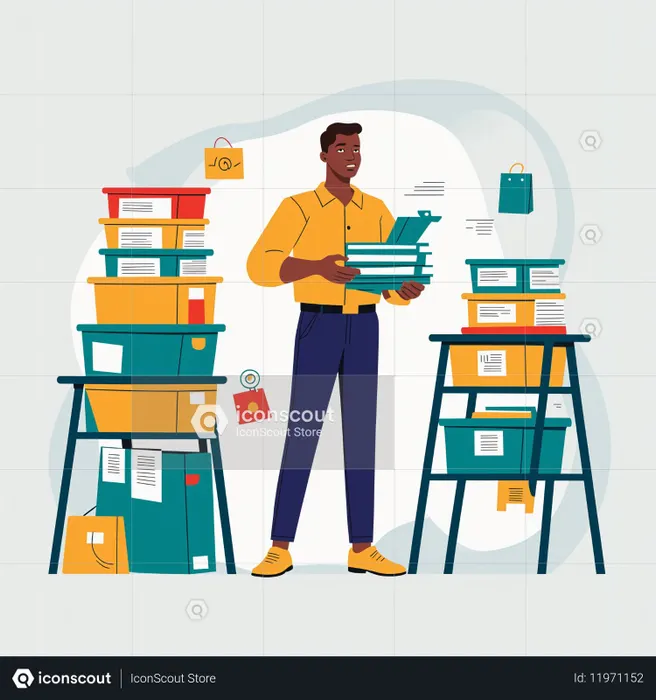 Man Organizing Paperwork In An Office  AI Image