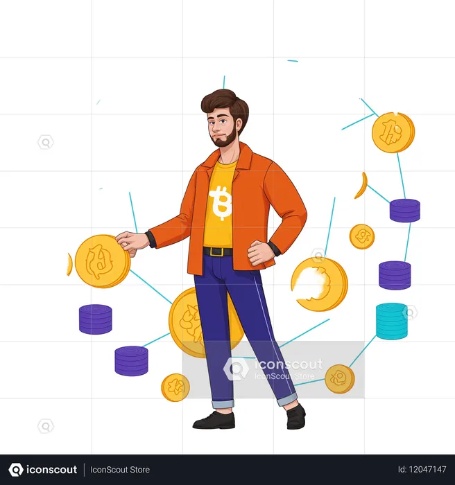 Man using Bitcoin Network  AI Image