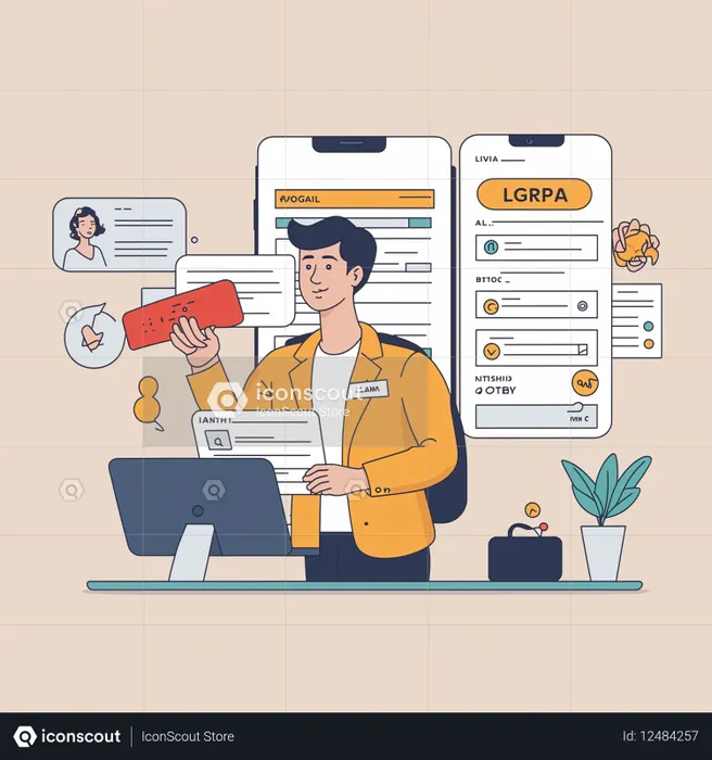 Man Using Digital Tools At His Workstation  AI Image