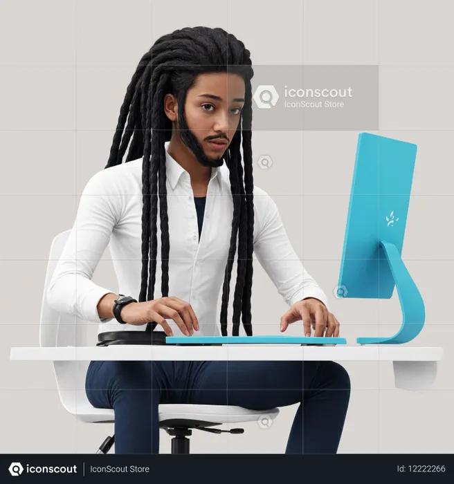 Man Working At Computer In Office  AI Image