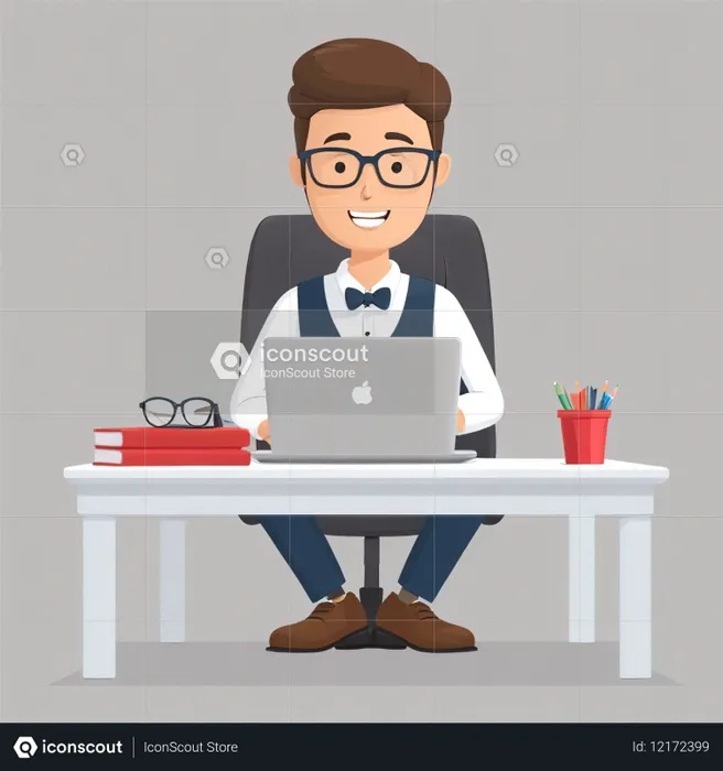 Man Working At Desk With Laptop  AI Image