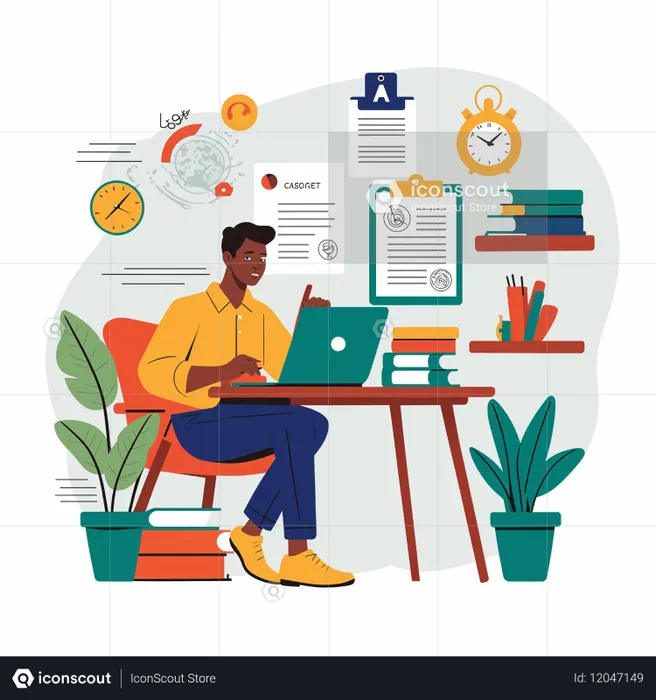 Man Working At Home Office Desk on Laptop  AI Image