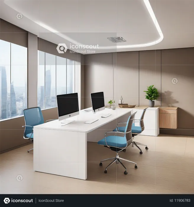 Modern Office Interior With Computers And Chairs  AI Image