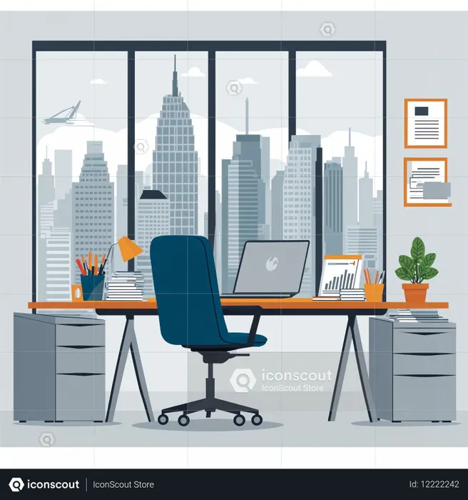 Modern Office Workspace With A City View  AI Image
