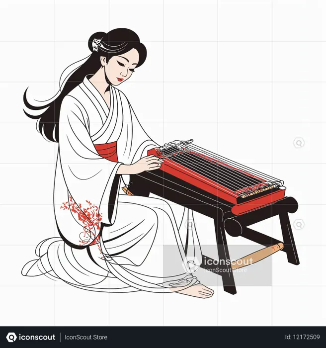 Mujer tocando el koto con atuendo tradicional  Imagen AI