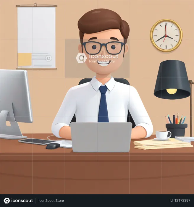Office Worker At Desk With Laptop  AI Image