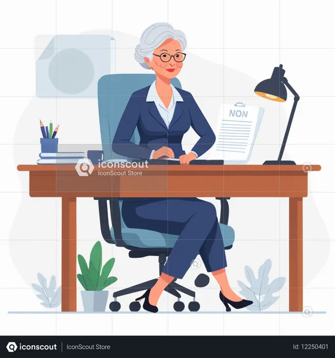 Old Businesswoman At Office Desk  AI Image