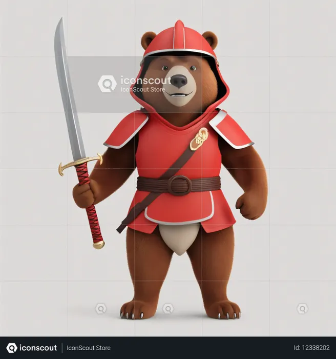 Oso con armadura roja sosteniendo una espada  Imagen AI
