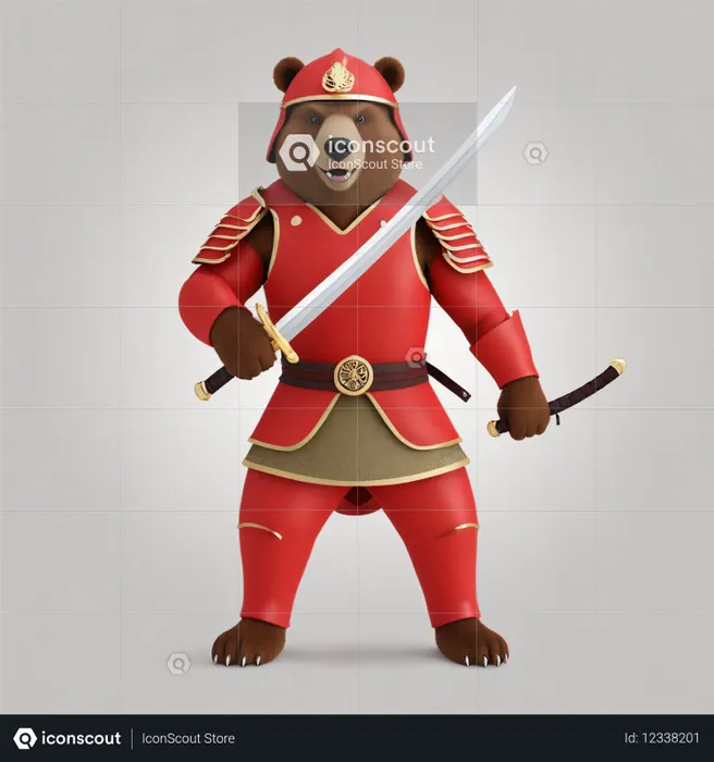 Oso vestido de guerrero samurái con espada  Imagen AI