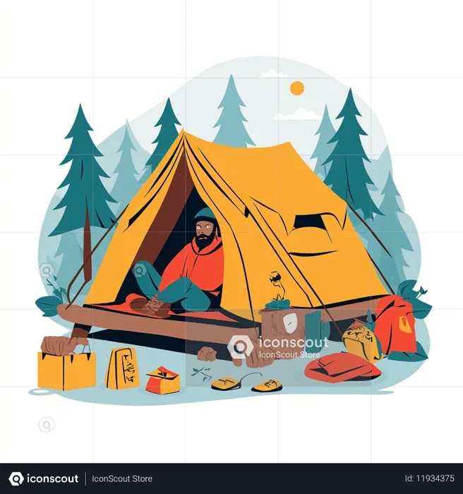 Person Camping In  Forest Setting  AI Image