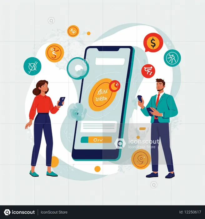 Les gens utilisent des applications financières sur leurs smartphones  Image IA