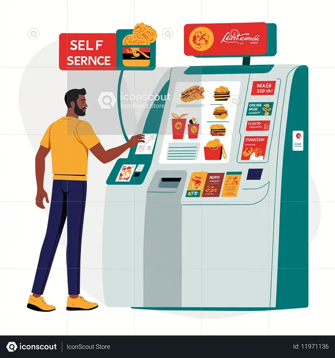 Pessoa usando quiosque de pedidos de comida self-service  Imagem de IA