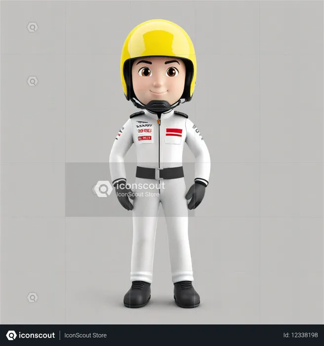 Pilote de course avec casque jaune et combinaison blanche  Image IA