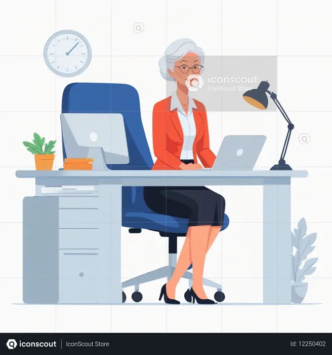 Senior Professional Woman At Office Desk  AI Image