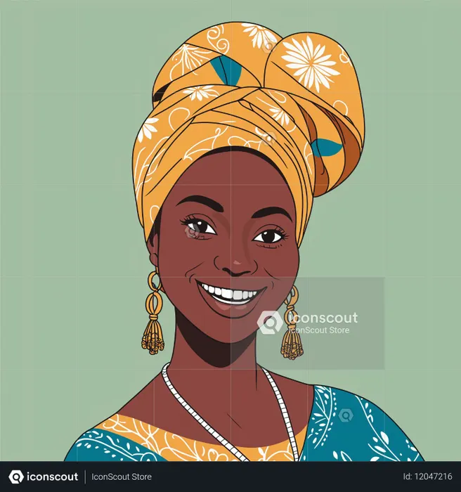 Smiling African Woman With A Headwrap  AI Image