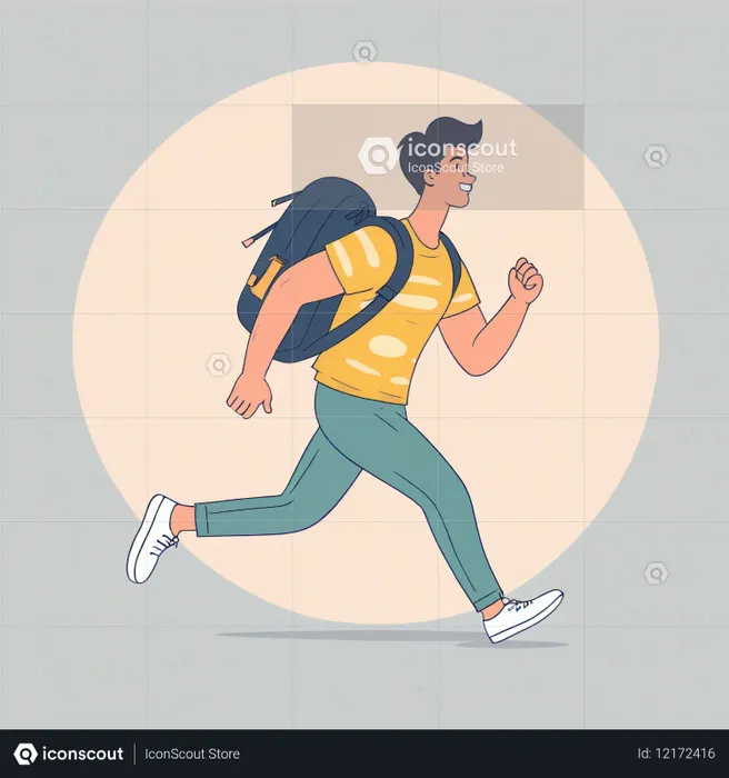Smiling Boy Running With Backpack  AI Image